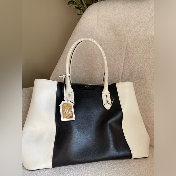 Lauren Ralph Lauren Black and white large leather Tote NWOT - Picture 10 of 10